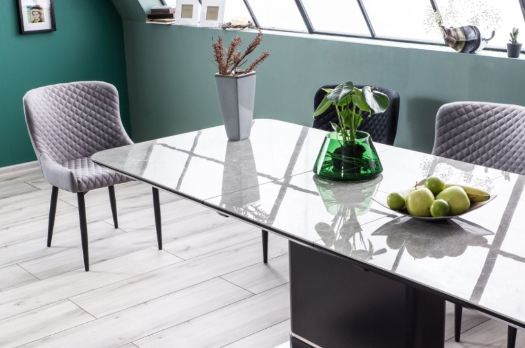 Valgomojo komplektas - Stalas PALLAS CERAMIC + Kėdės COLIN B VELVET