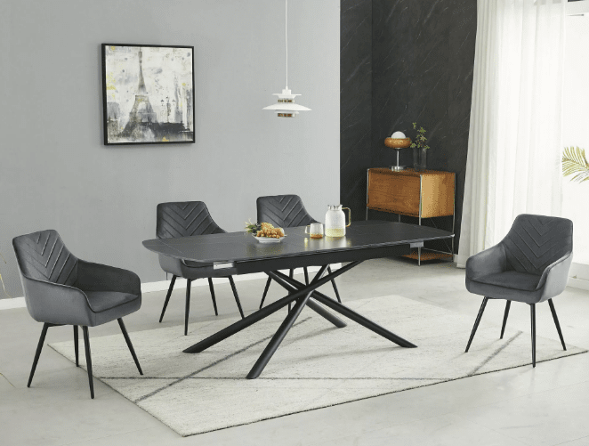 Valgomojo komplektas - Stalas VECTOR CERAMIC+ Kėdės SERVIO VELVET