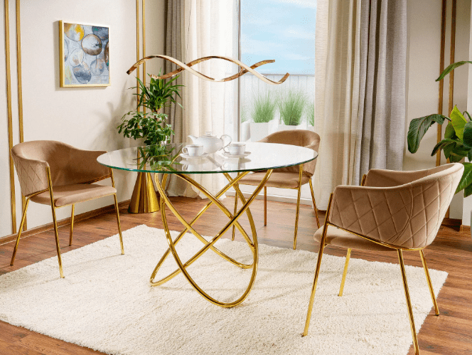 Valgomojo komplektas - Stalas ORBIT + Kėdės BONO VELVET